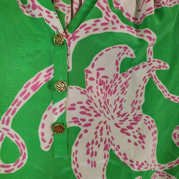 Lilly Pulitzer Rare 100% Silk Twinkle Tunic Top XS Elsa Green Pink Resort Beach - Picture 6 of 10